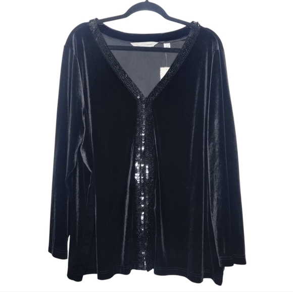 AVENUE Velvet Sequin Cardigan 26/28 Black Sweater - Picture 1 of 9